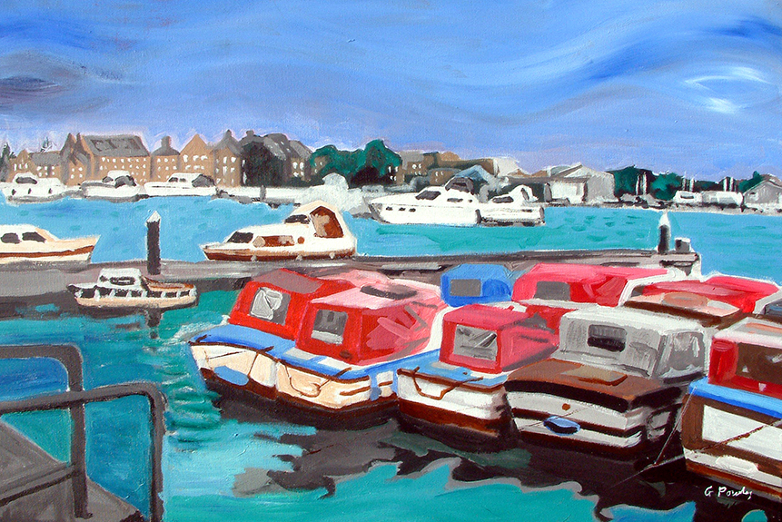 Boats on Oulton Broad – Suffolk Light in Acrylic painting