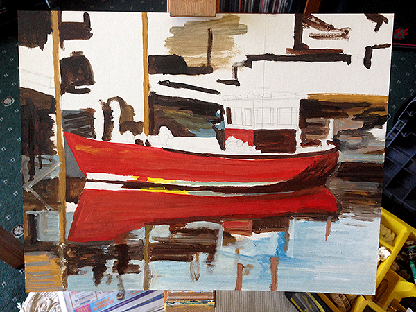 Boat reflection painting