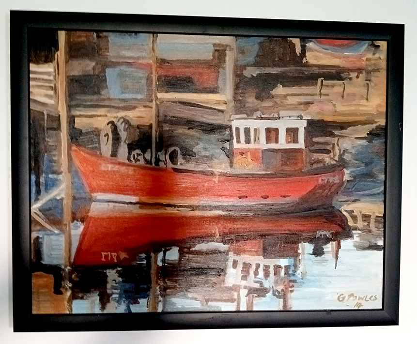 Crimson Reflection – Red Boat on a Quiet River