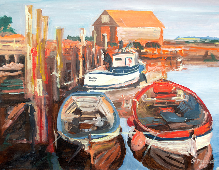 Oil painting of Thornham Quay Norfolk