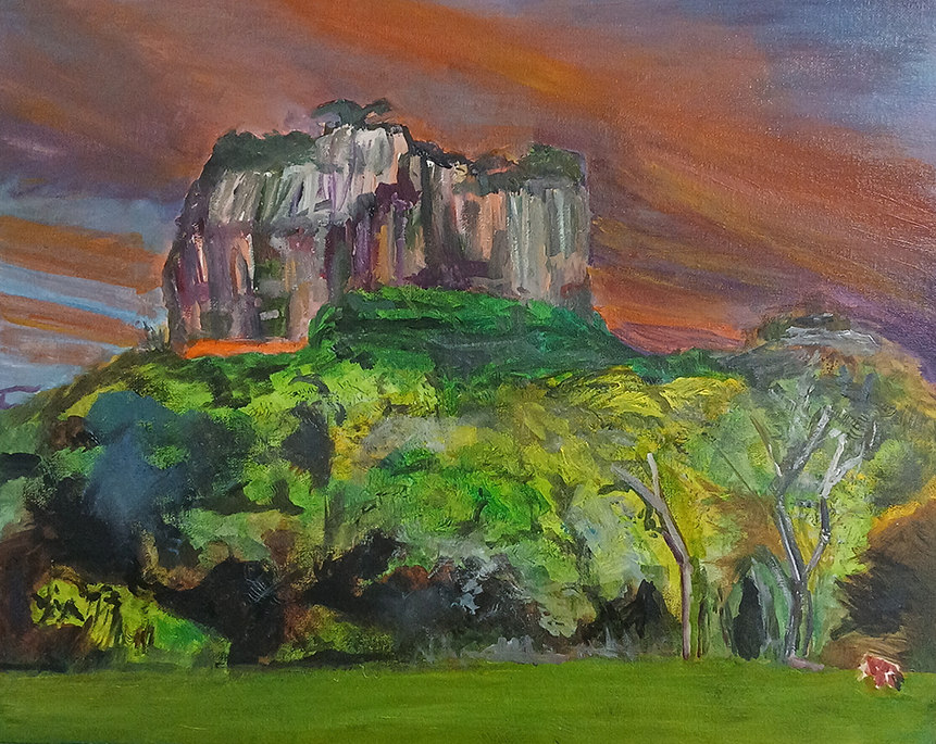 Vivid oil painting of Sigiriya Lion Rock, Sri Lanka wall art, Sigiriya canvas artwork, Sri Lanka landscape oil painting, Lion Rock fortress art print, tropical landscape painting, cultural heritage wall decor, Sri Lanka travel art, colorful Sigiriya artwork, Asian landmark oil painting.