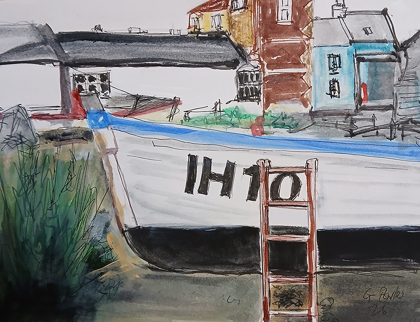 Drawing of Aldeburgh beach and fishing boats