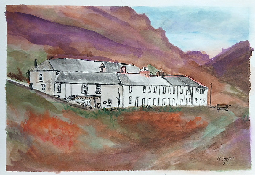 A detailed watercolour and ink pen painting of Boscastle, Cornwall