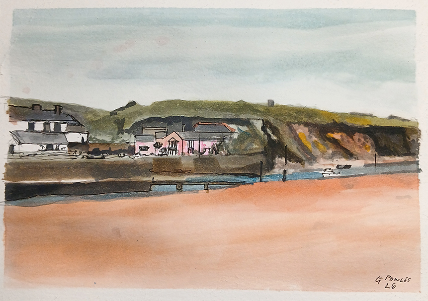 Bude Cornwall Watercolour Painting – Coastal Seascape Art of the UK Coast