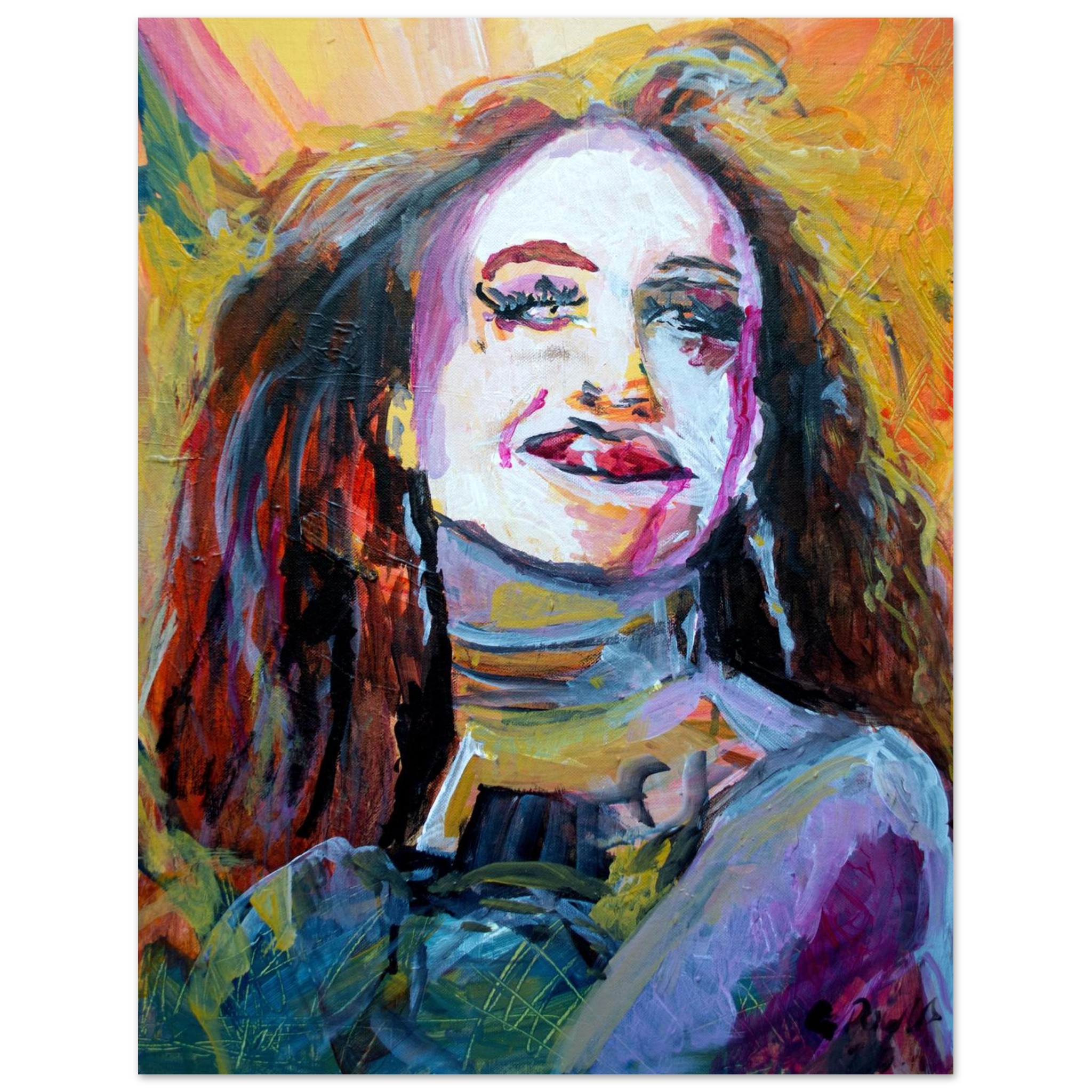 Vivid Semi-Abstract Woman Portrait Poster – Colorful Expressionist Acrylic Female Art Print