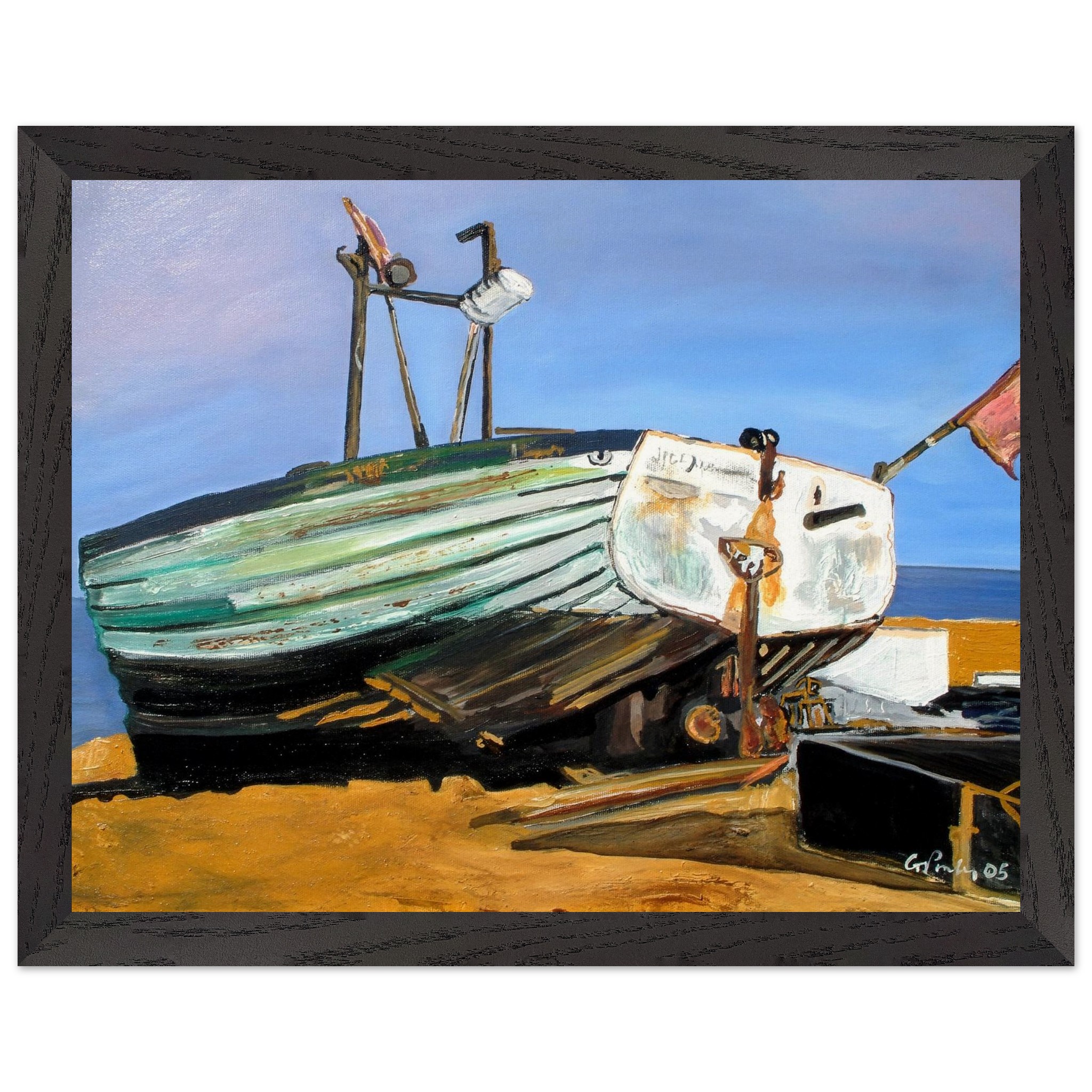 Aldeburgh Beach Boat Oil Painting Framed Poster – Museum Quality Art Print