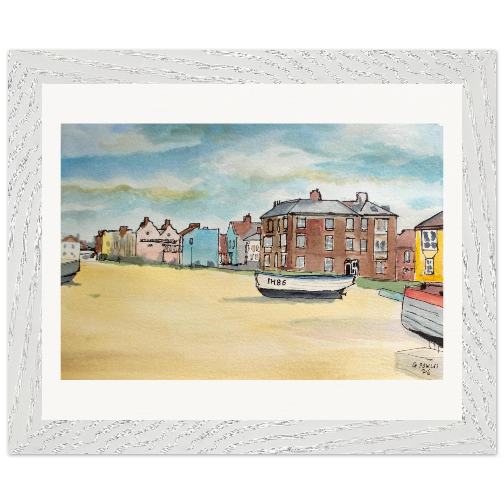 Aldeburgh Beachfront Watercolor & Ink Painting – Coastal Suffolk Art Print