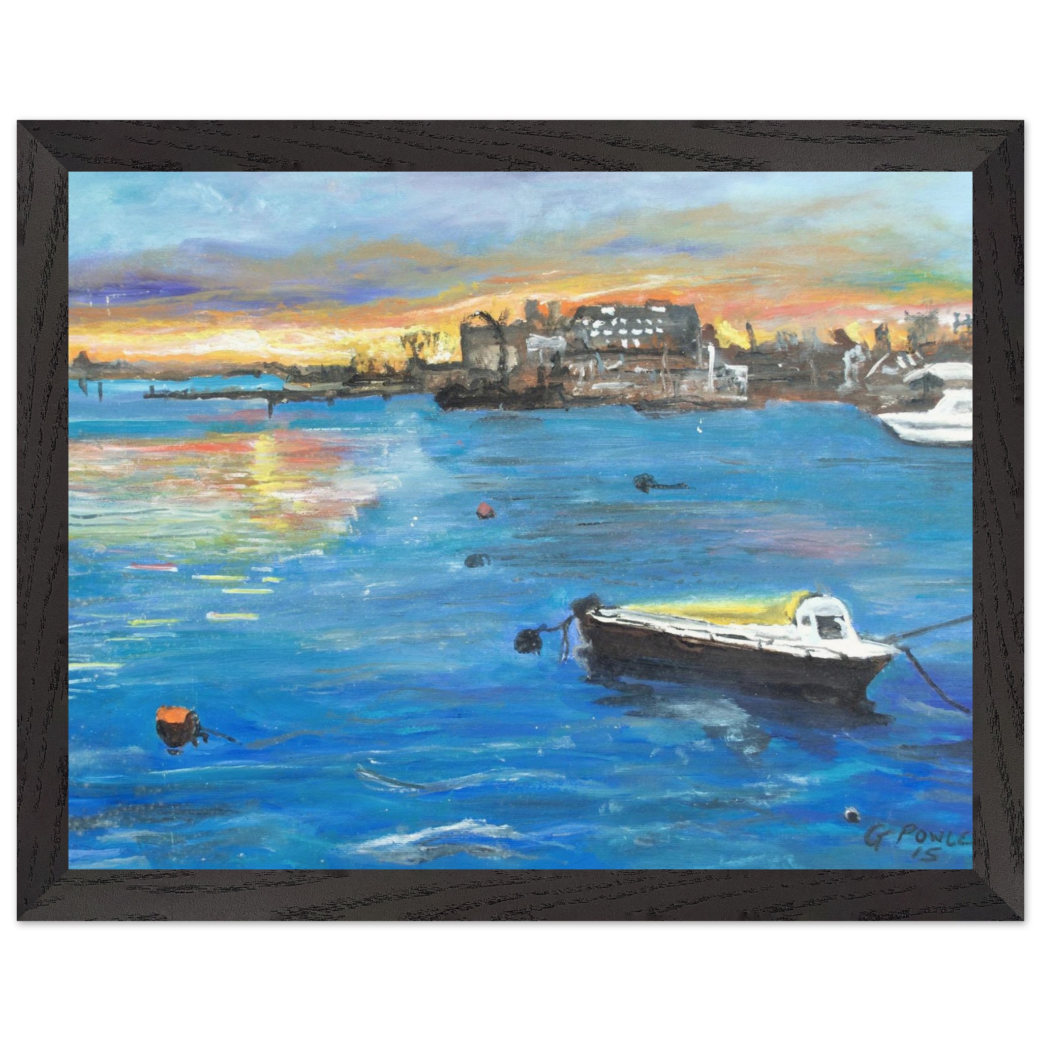 Mounted Framed Poster: Oil Painting of Serene Horizon in Oulton Broad – Oak/Ash Wood Frame, Museum-Quality Paper