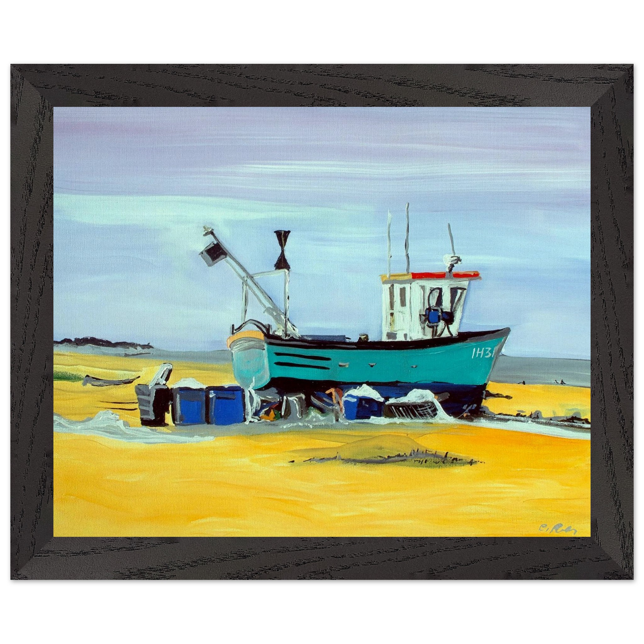 Acrylic Boat Beach Scene Framed Poster | Museum-Quality Art Print