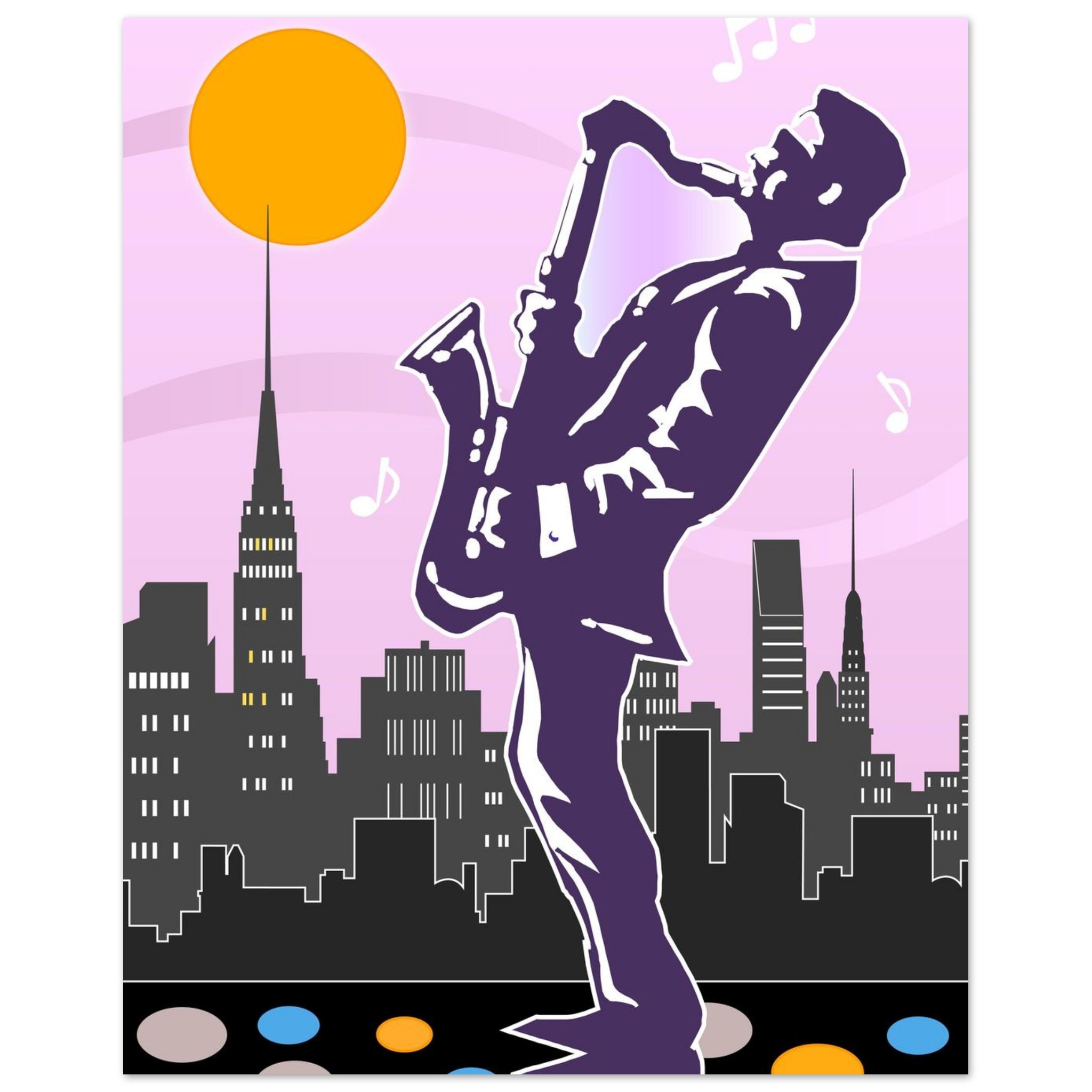 New York Saxophone Player Poster –  20×25 cm / 8×10″ – Vertical Premium Matte Art Print for Music Lovers