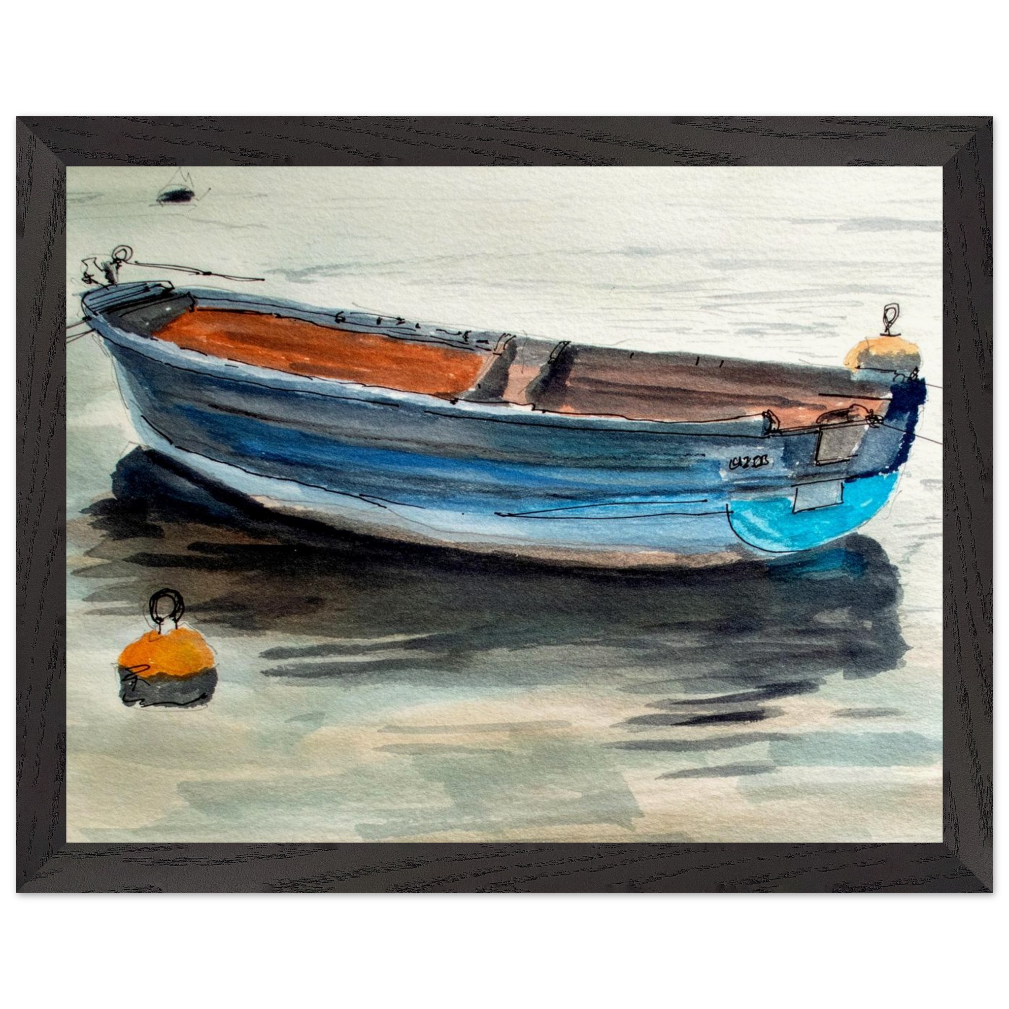 Watercolor Rowing Boat Framed Poster – Museum-Quality Art Print on Oak/Ash Wood Frame