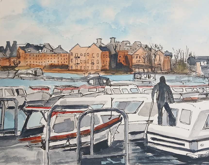 Oulton Broad Sketch of Boats on the River