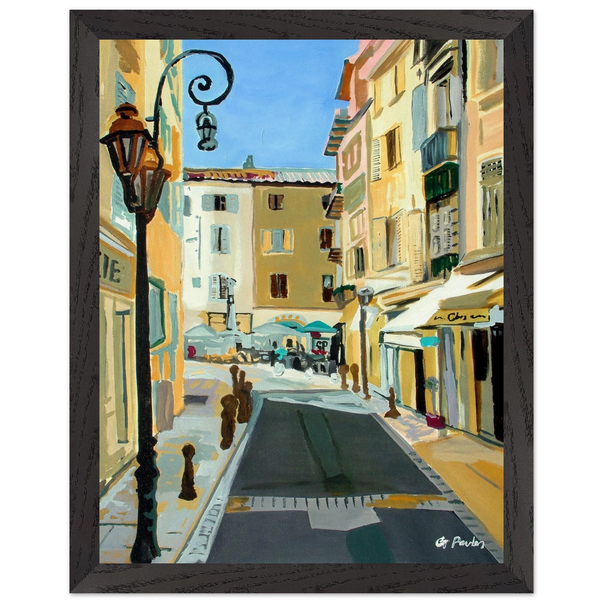 Street Scene, Antibes – French Riviera Oil Painting – Premium Wooden Framed Poster With Museum-Quality Matte Paper