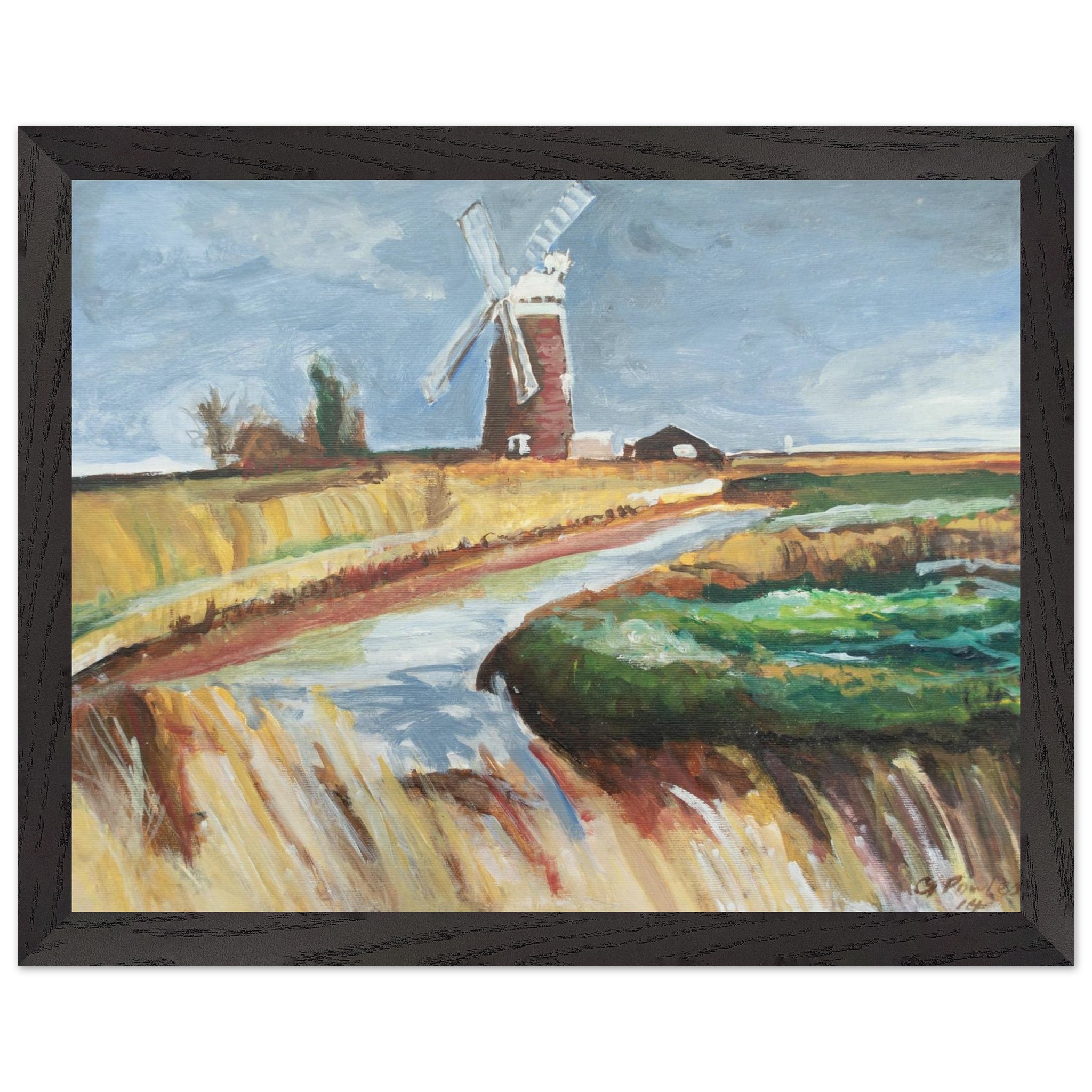 Horsey Windpump Oil Painting Mounted Framed Poster – Museum Quality Paper & Oak/Ash Wood Frame