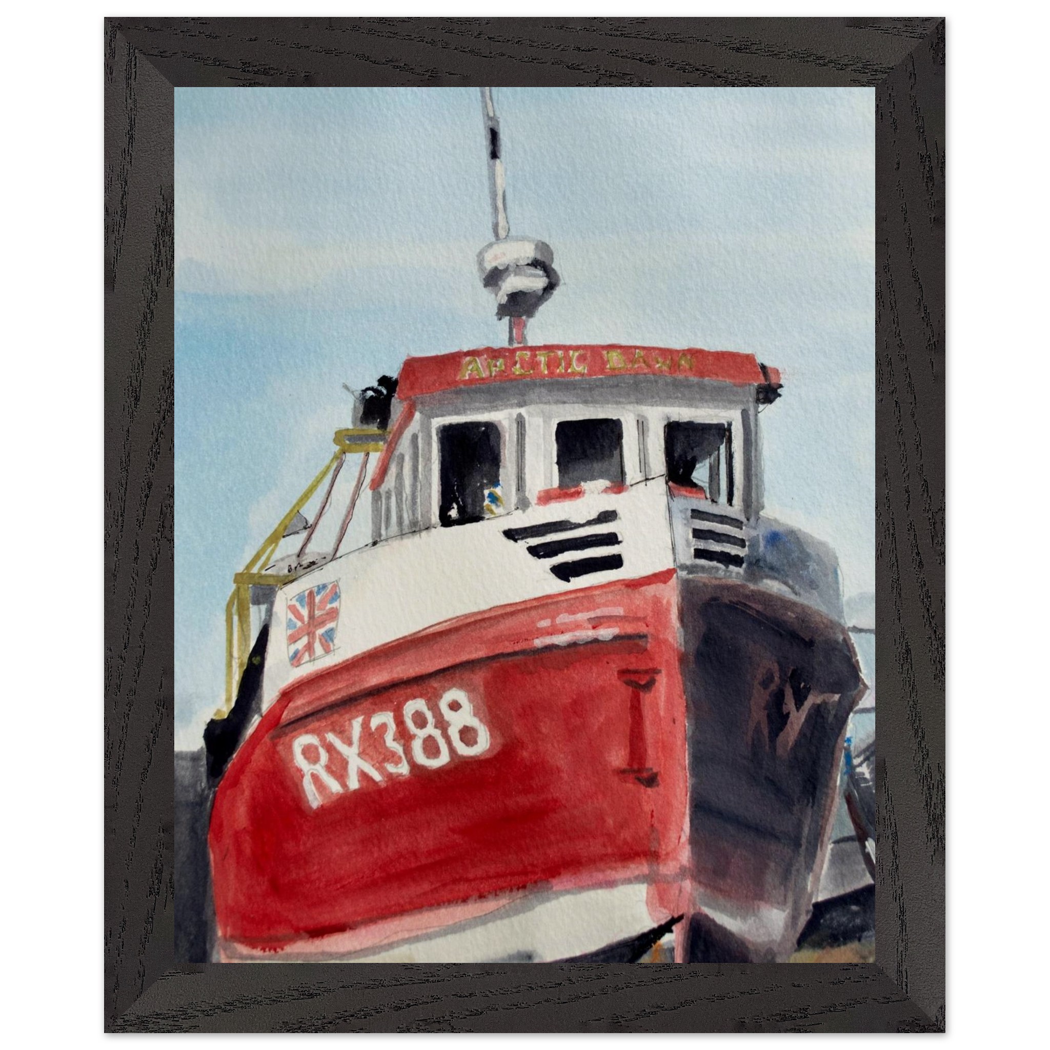 Felixstowe Red Boat Watercolour Art Print – Framed Poster, Museum Quality Paper, Oak/Ash Wood Frame