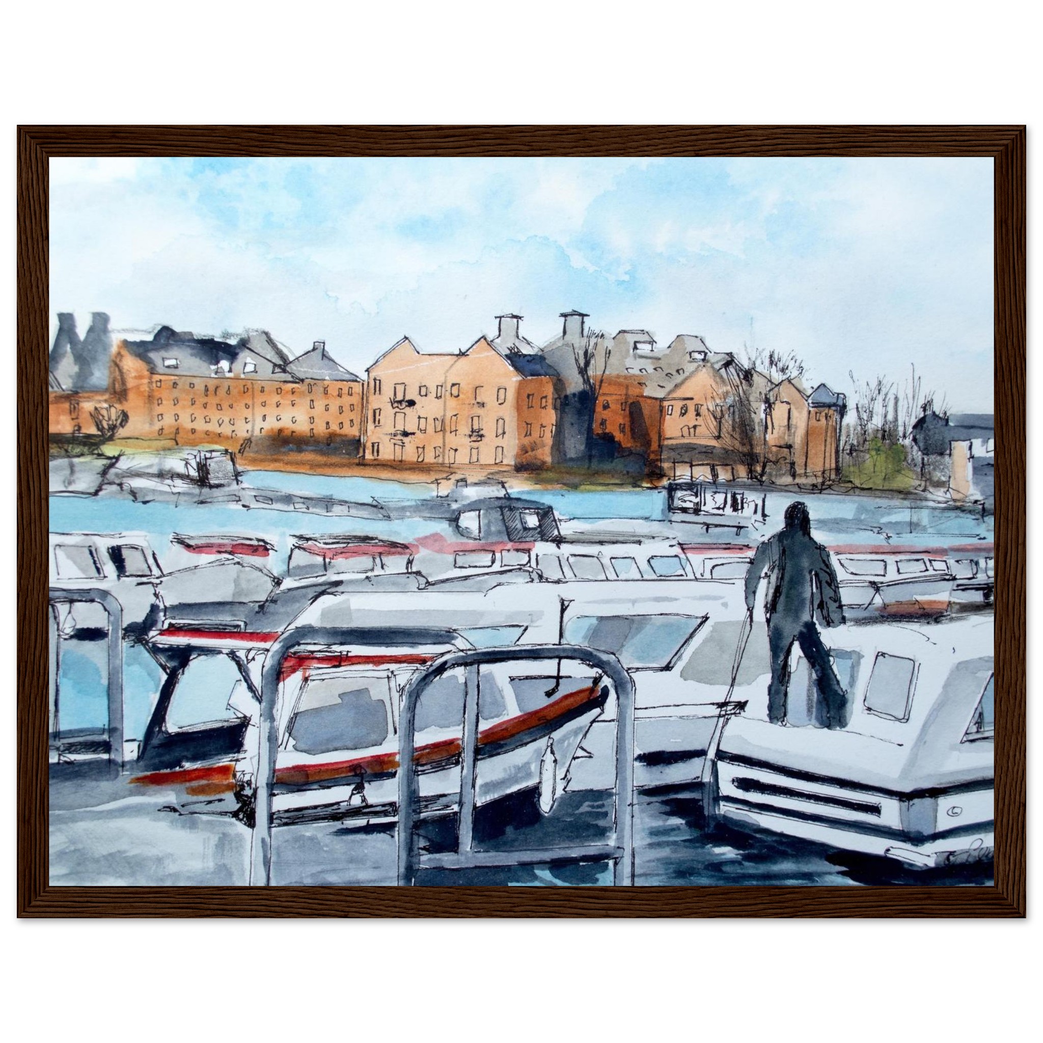 Oulton Broad Watercolour Framed Poster Print – Suffolk Art Landscape Wall Decor
