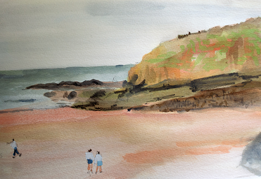 Bude Beach Watercolor of Cornwall Coastal Scene