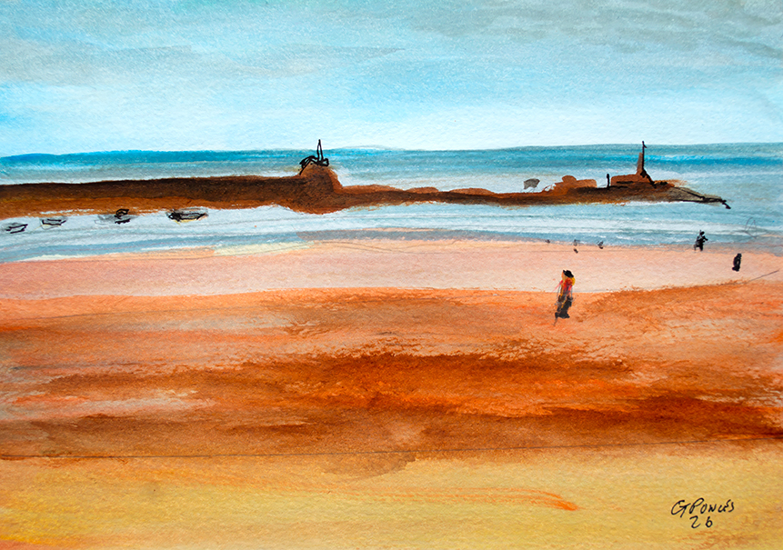 Bude Beach Cornwall Watercolour Painting