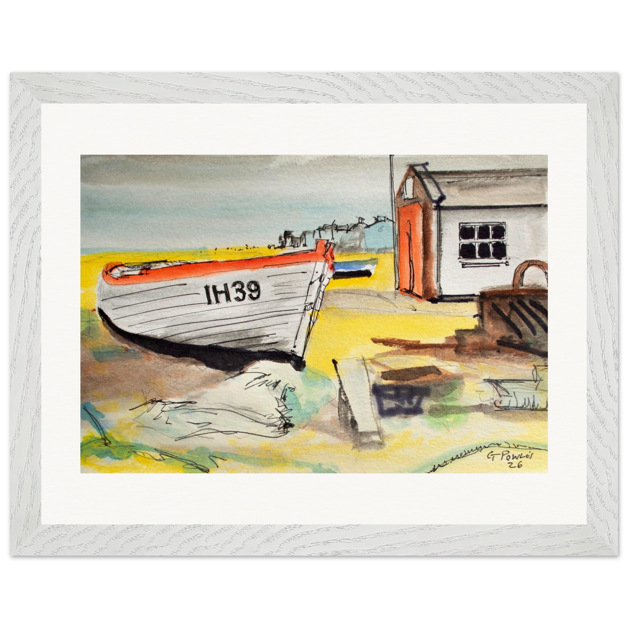 Aldeburgh Beach Boat & Hut Watercolour Print – Suffolk Coastal Art