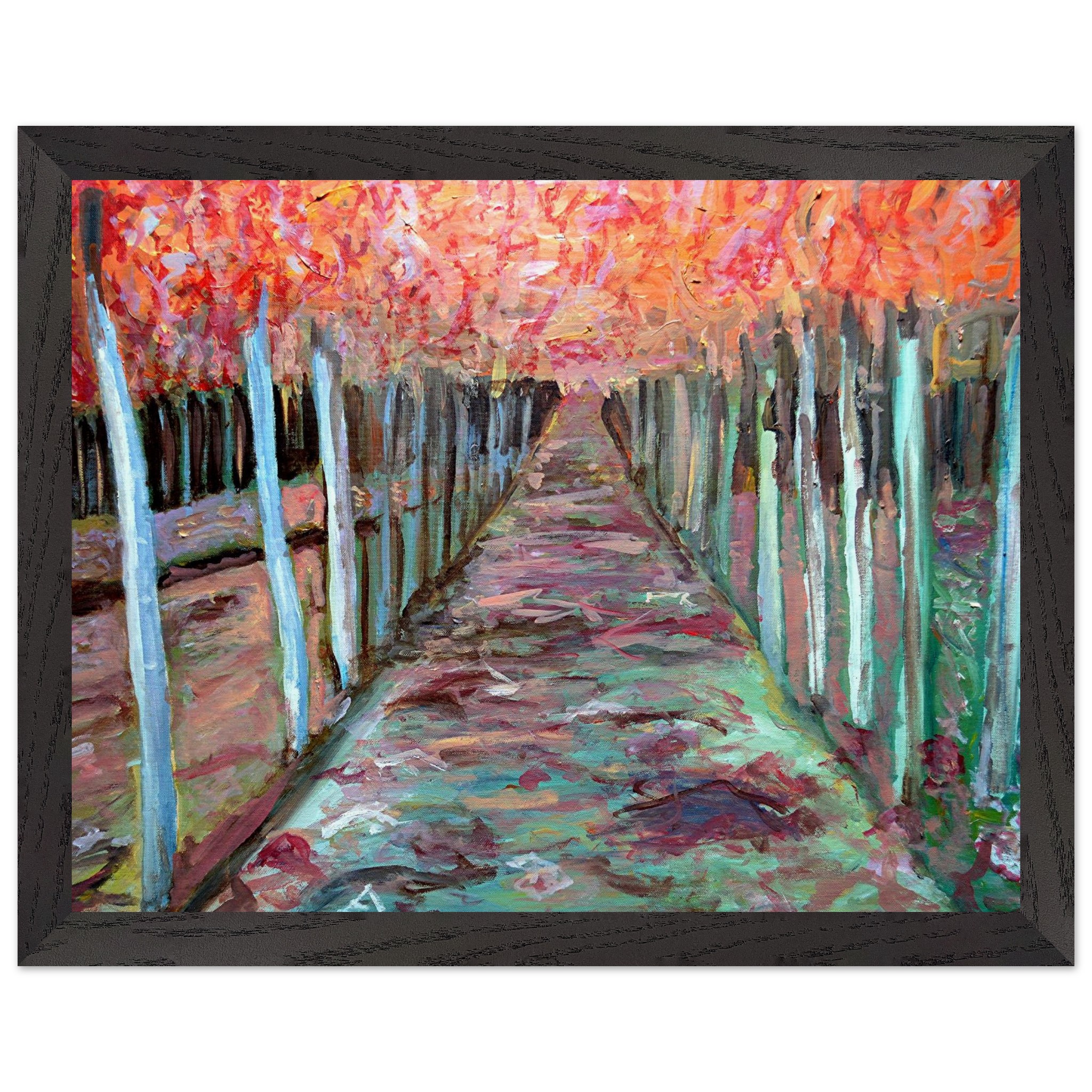Through the Trees Oil Painting Framed Poster – Museum Quality, Oak/Ash Wood Frame, Ready-to-Hang