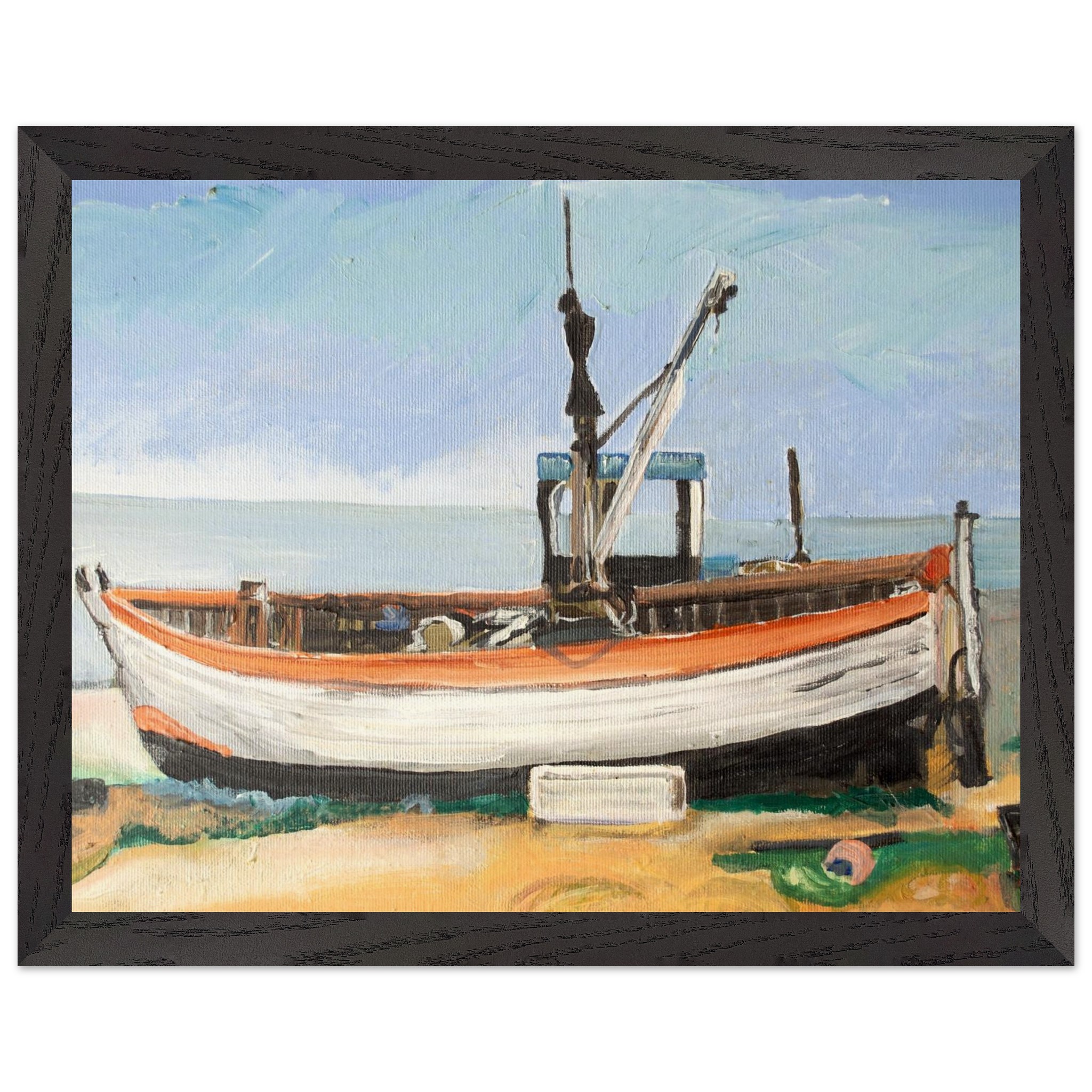 Boat on the Beach Acrylic Painting – Mounted Framed Poster | Museum-Quality Art Print