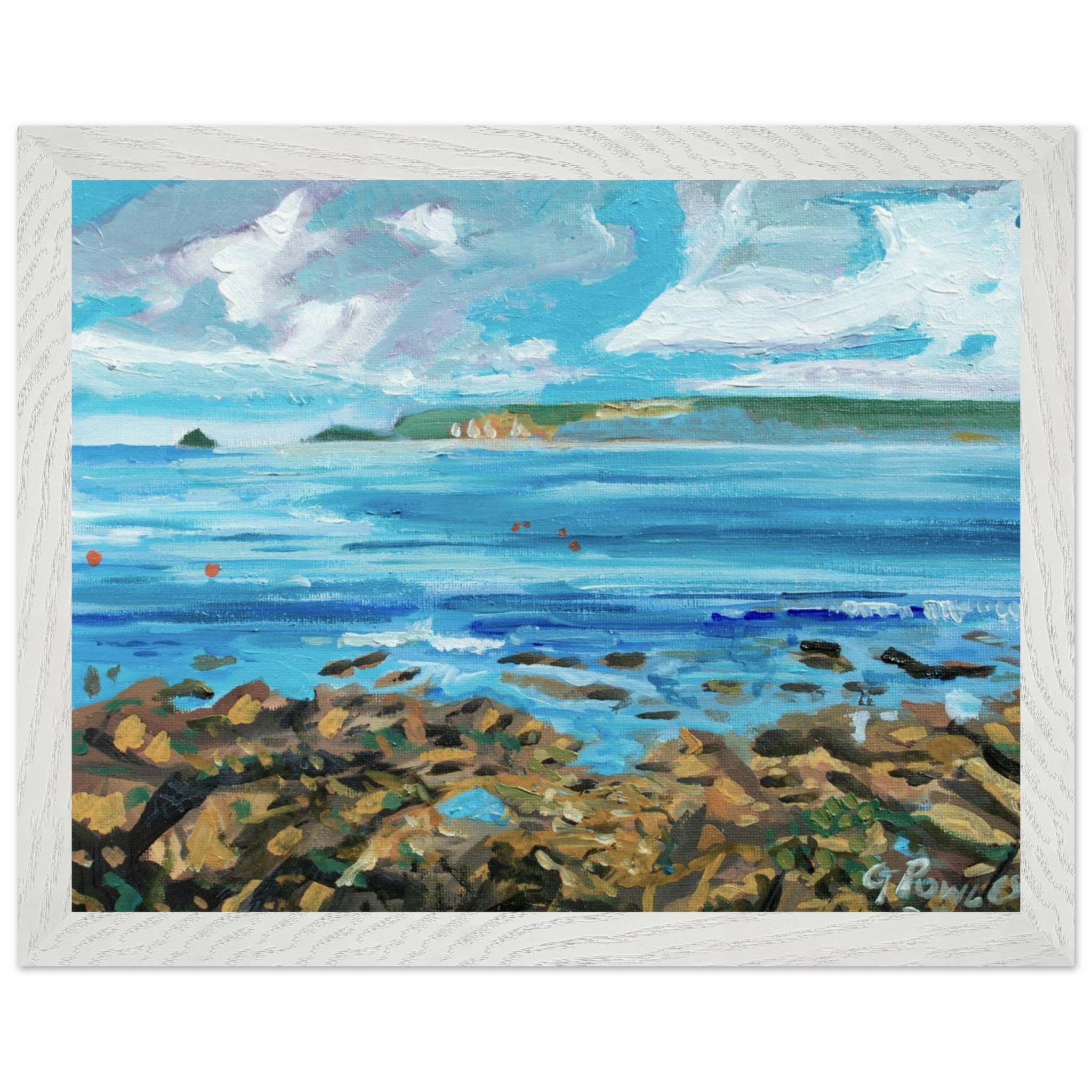 Mounted Framed Poster: Oil Painting of West Cornwall Beach | Museum-Quality Print