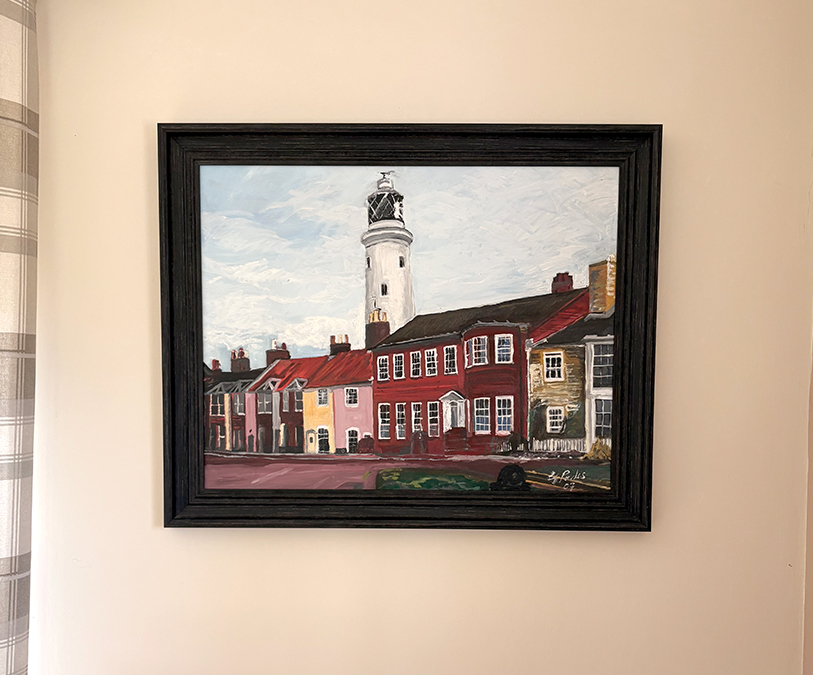 Southwold Lighthouse painting framed and on wall