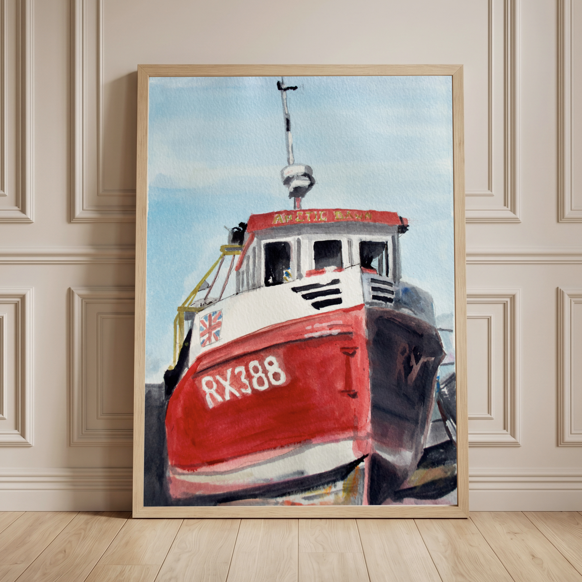 Original Watercolour Unframed Painting Red Boat A4 Size Coastal Seascape Art Wall Decor