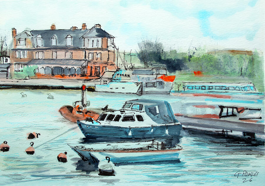 Oulton Broad Boats near Wherry Hotel watercolour