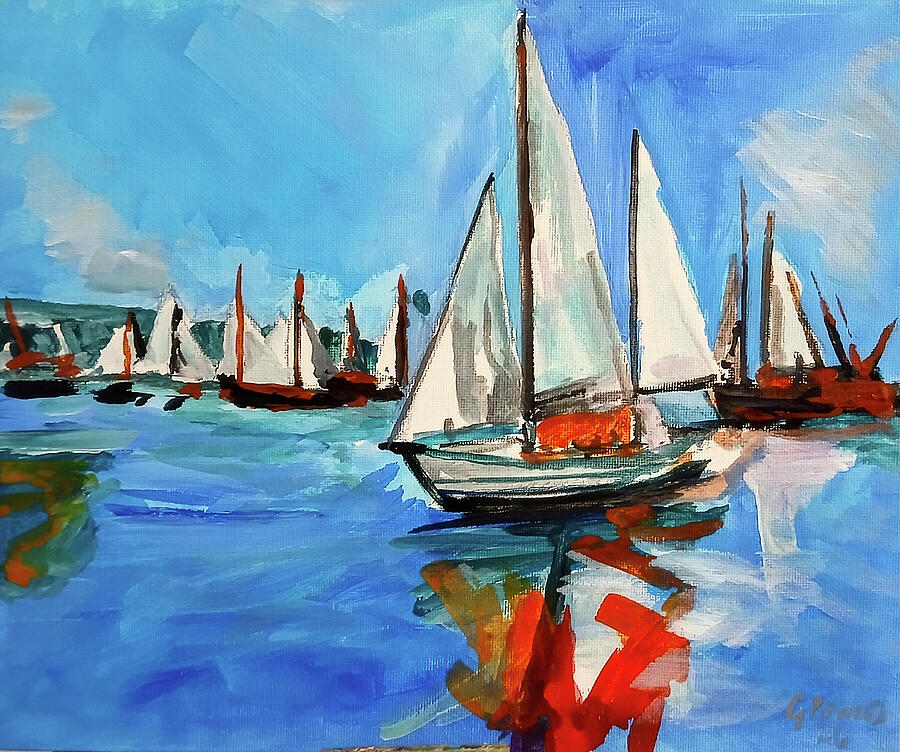 Sailboats in Blue Harbour: Vibrant Coastal Regatta Scene
