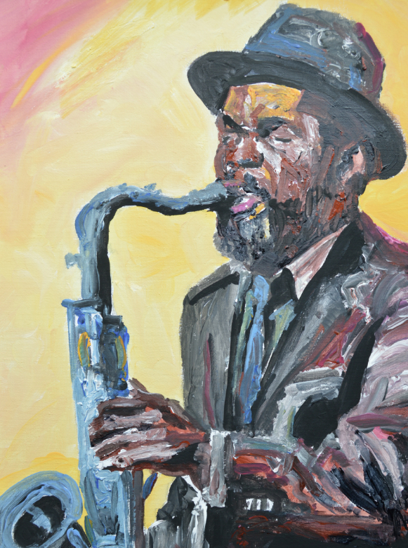 Expressive Jazz Saxophonist Original Oil Painting