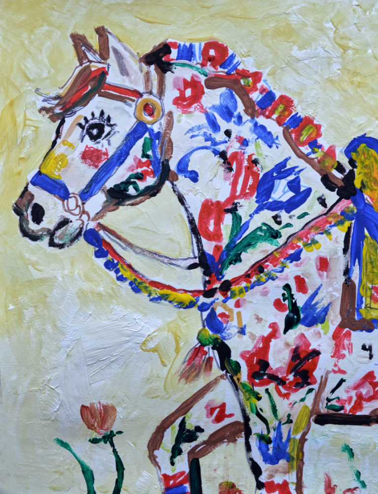 Festive Steed | Original Whimsical Horse Folk Art Painting