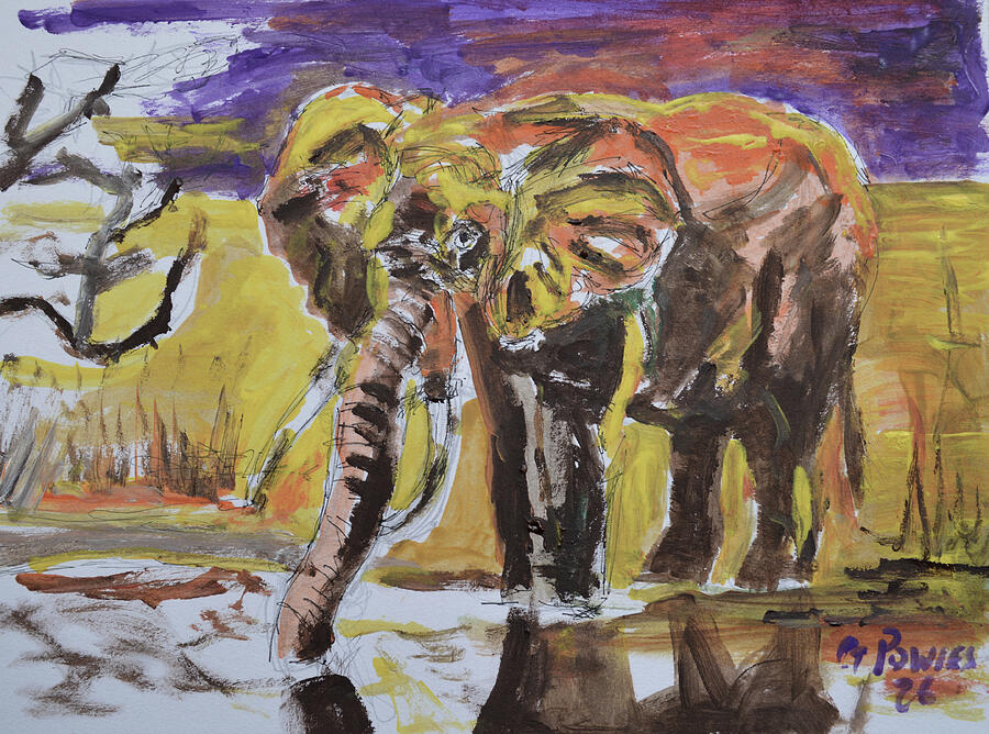 Abstract African Elephant in Sunset Savanna Painting