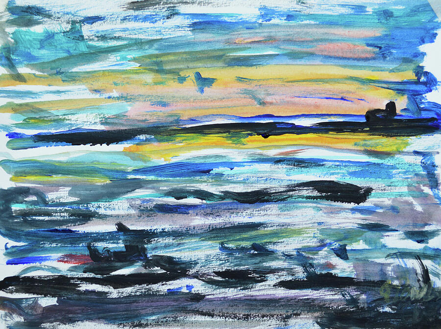 Catching the Last Light There is a brief window of time along the coast where the water stops looking like water and becomes a mirror for whatever the sky is doing. With this piece, the intention wasn't to replicate a specific shore line, but rather to capture the weight of that transition. The challenge lies in balancing the heavy, dark marks of the foreground against the thin, shifting bands of colour overhead. I wanted the brushwork to feel deliberate—horizontal sweeps of ochre and soft pink cut through by cooler blues and structural blacks. Working in this expressionist style allows the texture of the marks to speak for themselves. The layers are built up quickly to keep the energy intact, leaving the raw paper to break through in places, much like the glare of low sun hitting the sea. It is less about a literal view and more about the memory of standing on the edge of the land as the light fails.