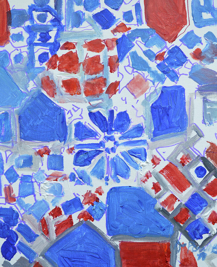Abstract Geometric Patterns in Red and Blue Painting