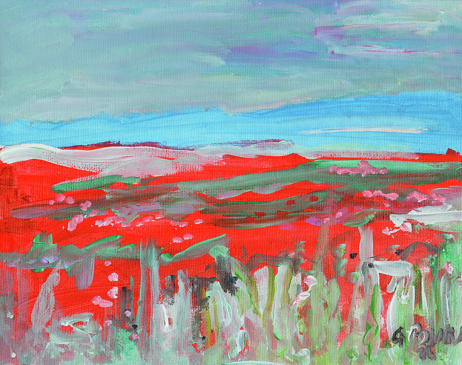 Abstract Poppy Field Landscape Painting