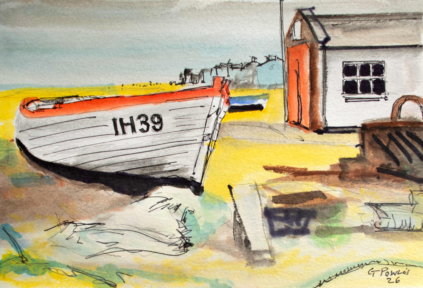 Aldeburgh Beach Fishing Boat Painting Original Watercolour Suffolk Coast Art A4