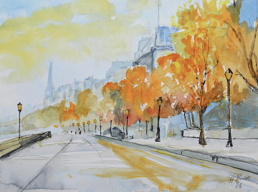 Original City Street Autumn Watercolour and Ink Painting