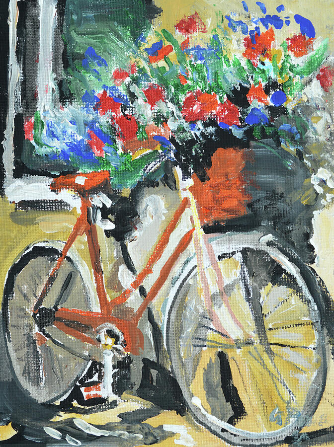 Vintage Bicycle with Flowers Painting