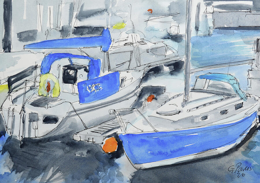 Blue Horizon | Original Sailing Boats Watercolour and Ink Painting