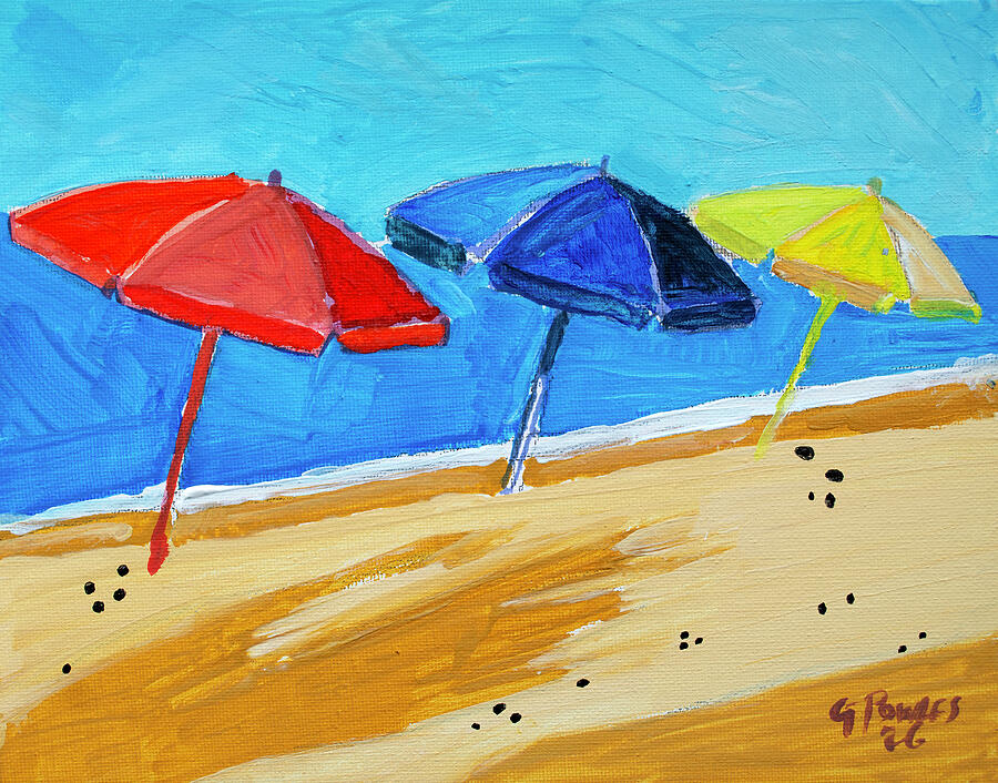 Three beach umbrellas painting