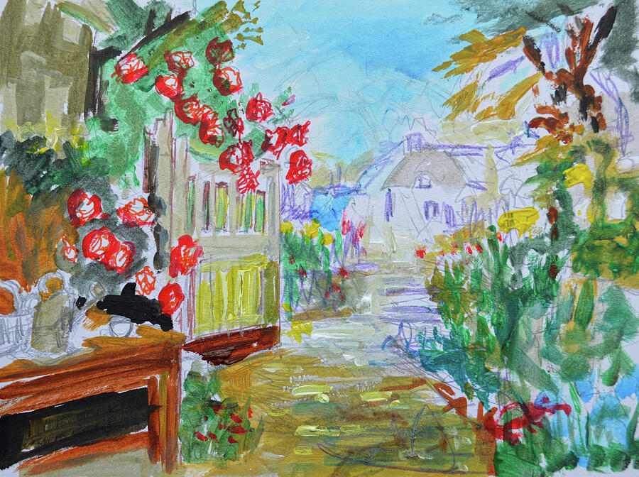 Garden Path with Blossoming Flowers Study
