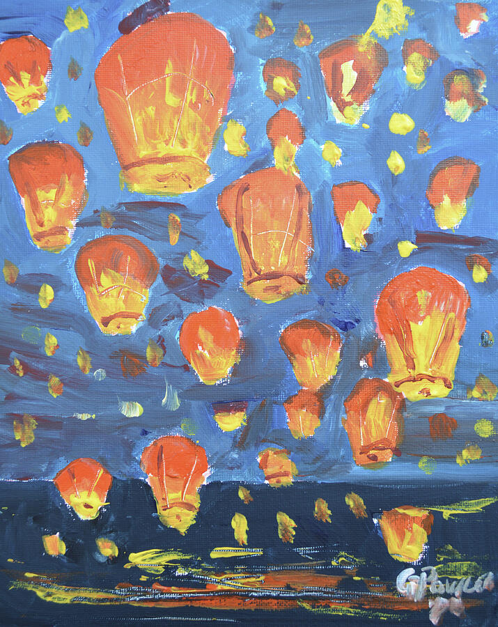 Glowing Sky Lanterns Night