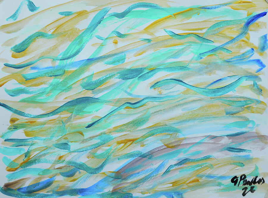 Ocean Breeze Abstract Teal and Gold Seascape