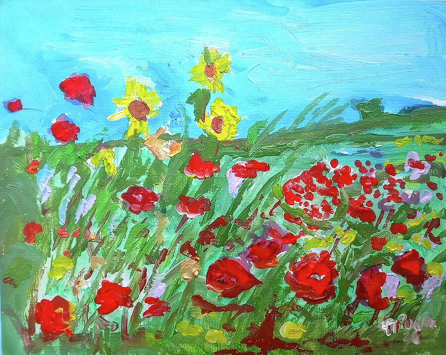 Poppy and Sunflower Meadow painting