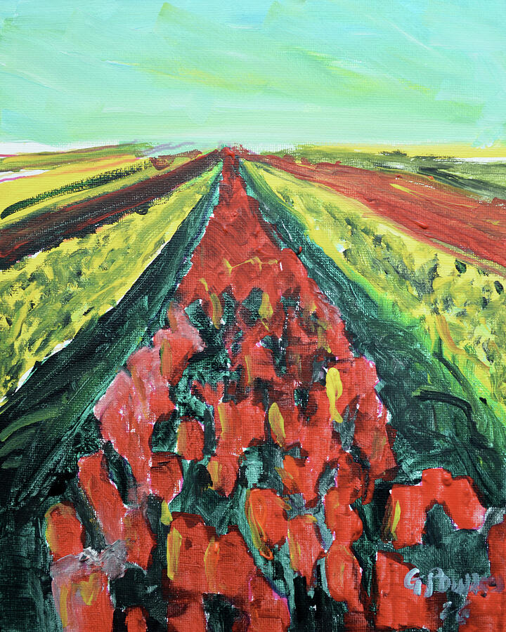 Red Tulip Fields Impressionist Landscape