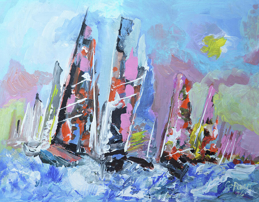 Sails in Motion | Original Regatta Sailing Boats Impressionist Acrylic Painting