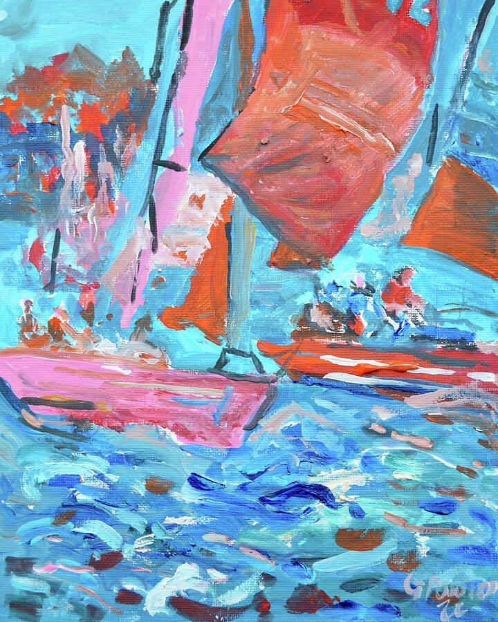 Sailboats at Sea Painting