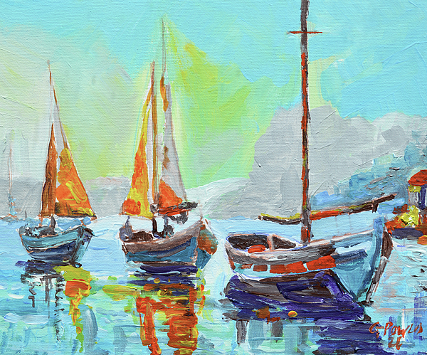 Harbour Reflections | Original Sailing Boats Impressionist Acrylic Coastal Painting