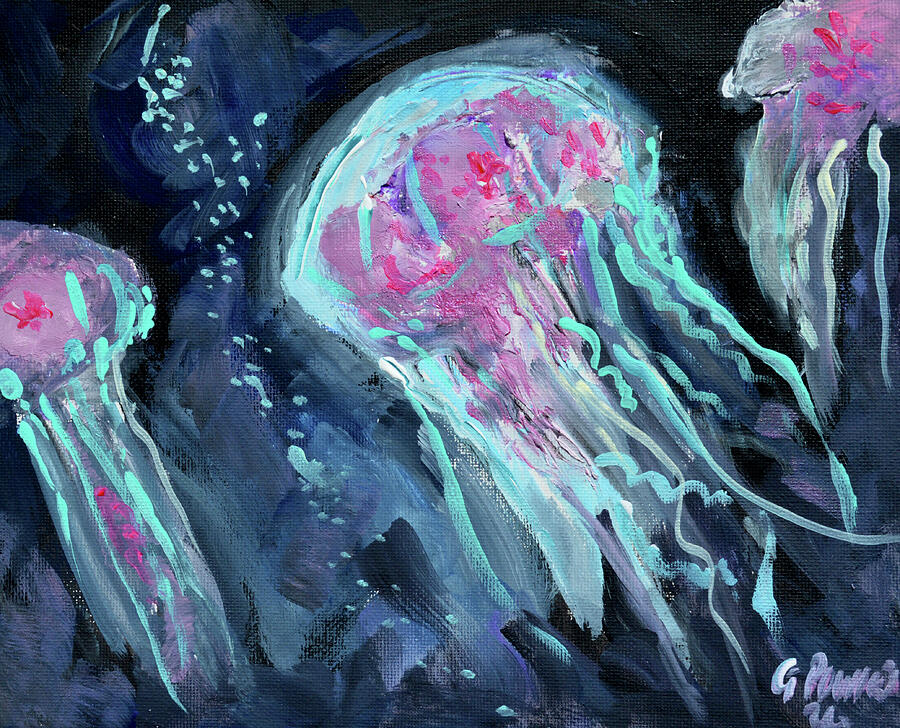 Serene Jellyfish Swimming Painting
